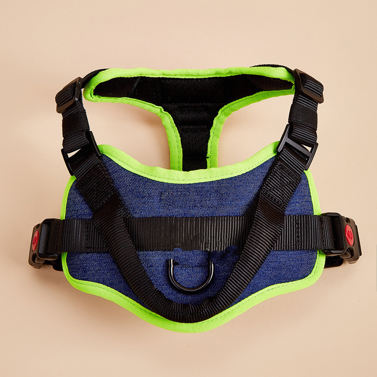 No-pull padded dog harness, Denim & Lime